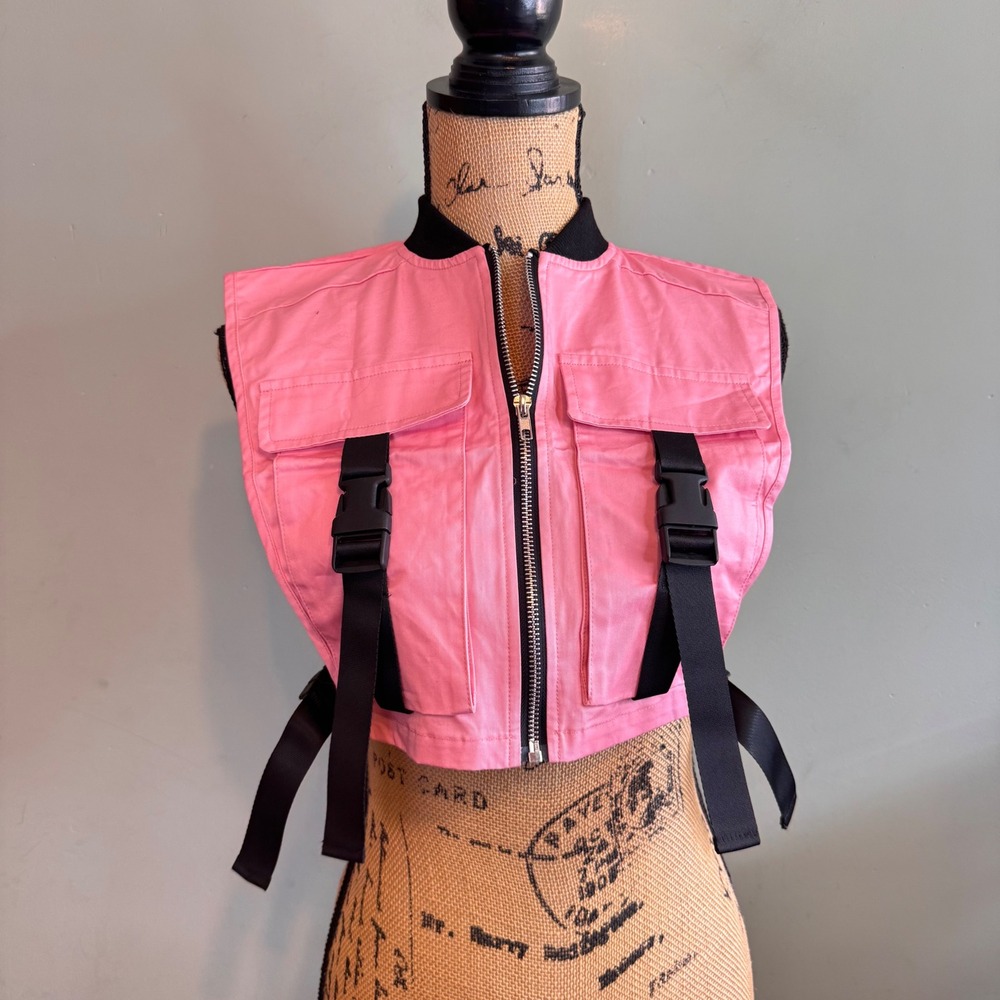 Pink Cropped Utility Tactical Vest Buckle Straps XS